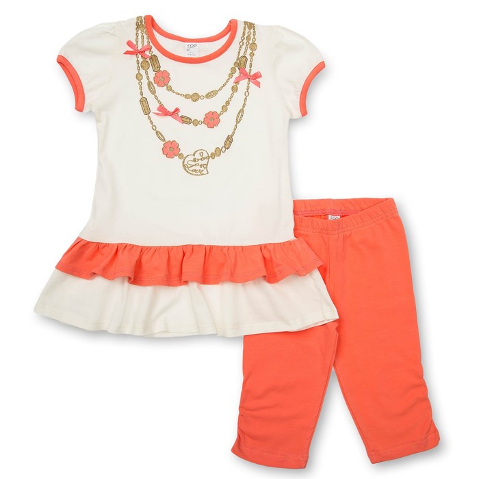 Комплект для девочки туника+брижди, рост 92 см, цвет молочный/коралловый П-02/2-2_М