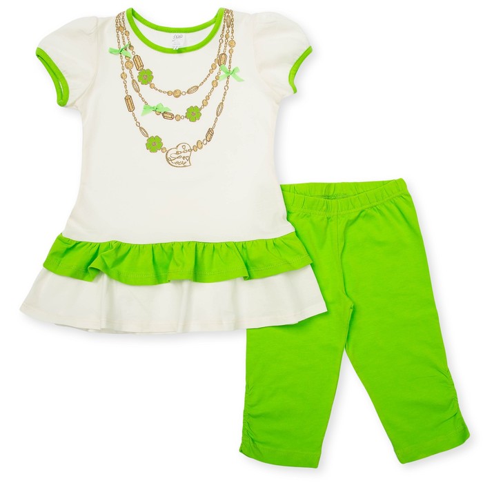 Комплект для девочки туника+брижди, рост 92 см, цвет молочный/салатовый П-02/2-3_М