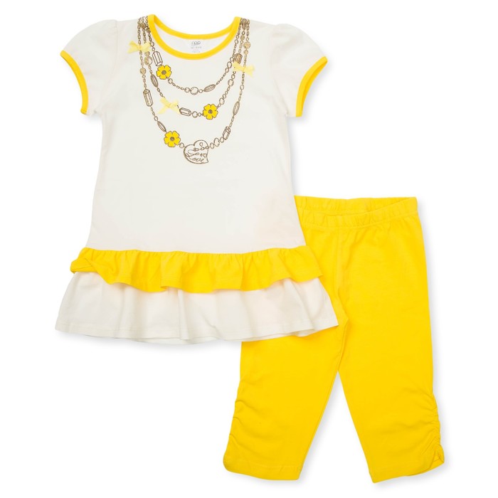 Комплект для девочки туника+брижди, рост 116 см, цвет молочный/желтый П-02/2-4