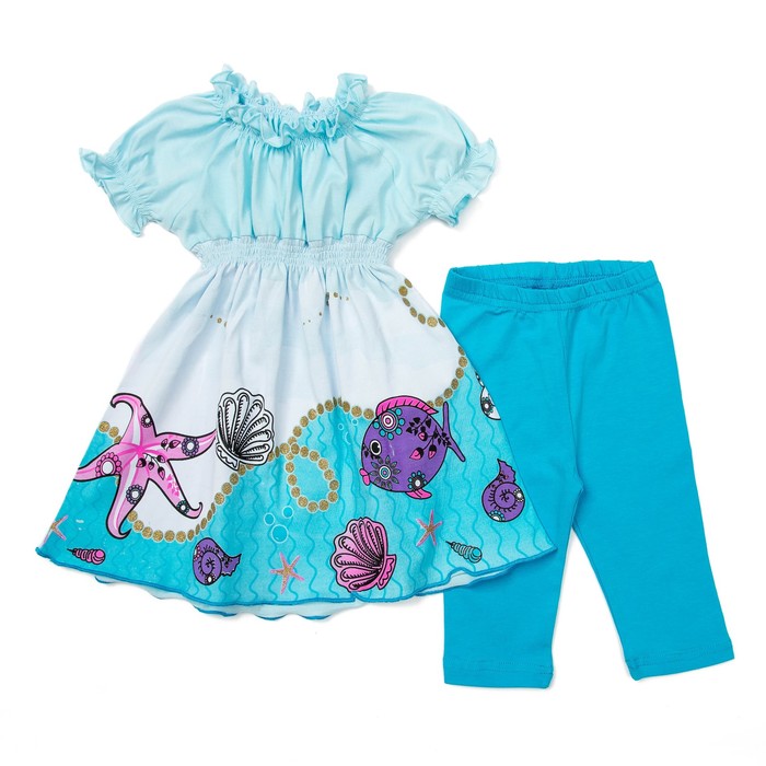 Комплект для девочки туника+брижди, рост 92 см, цвет св.голубой/бирюзовый П-13/2_М