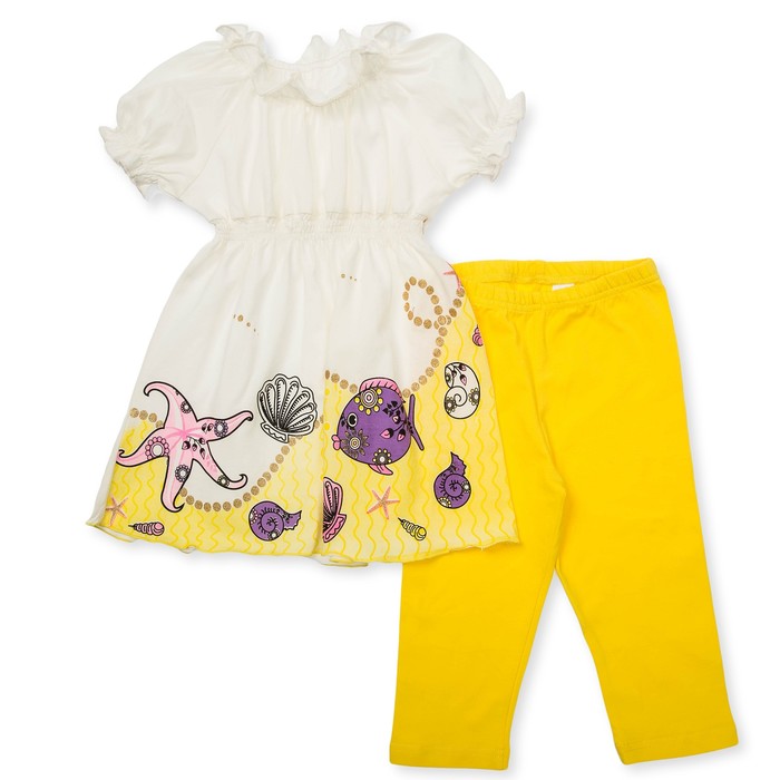 Комплект для девочки туника+брижди, рост 92 см, цвет молочный/желтый П-13/3_М