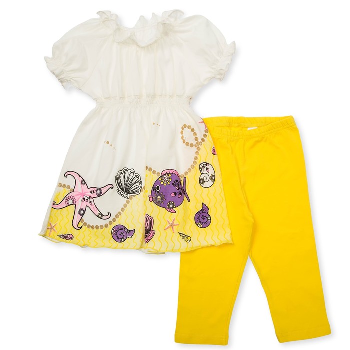 Комплект для девочки туника+брижди, рост 98 см, цвет молочный/желтый П-13/3