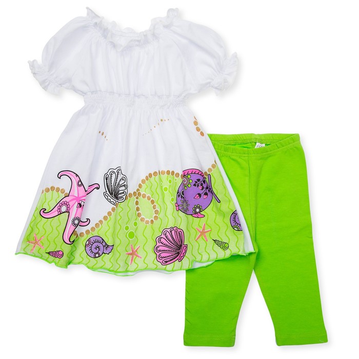 Комплект для девочки туника+брижди, рост 98 см, цвет белый/салатовый П-13/4