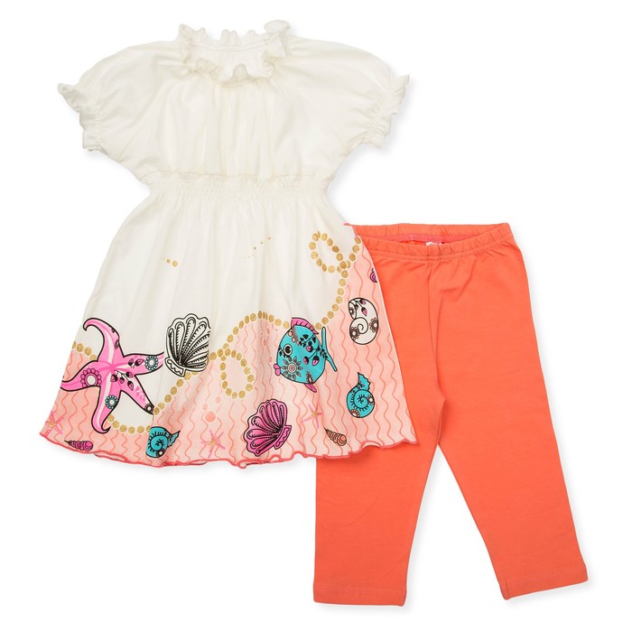 Комплект для девочки туника+брижди, рост 92 см, цвет молочный/коралловый П-13/5_М