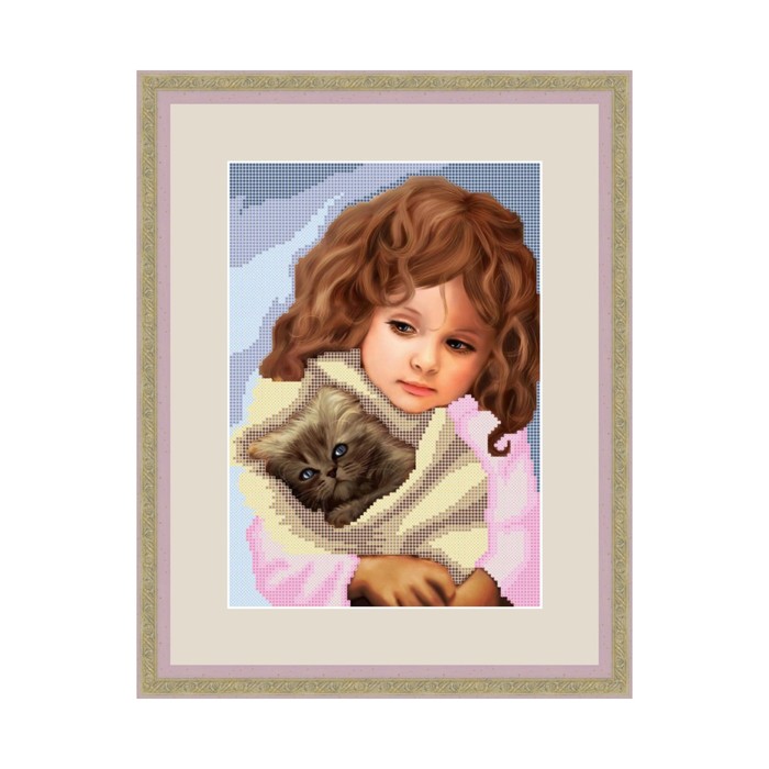 Схема для вышивки бисером "Девочка с котенком"