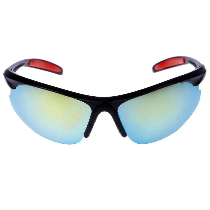 Очки спортивные антифары, линзы зеркальные, оправа чёрная с красными дужками, 4х14х5 см