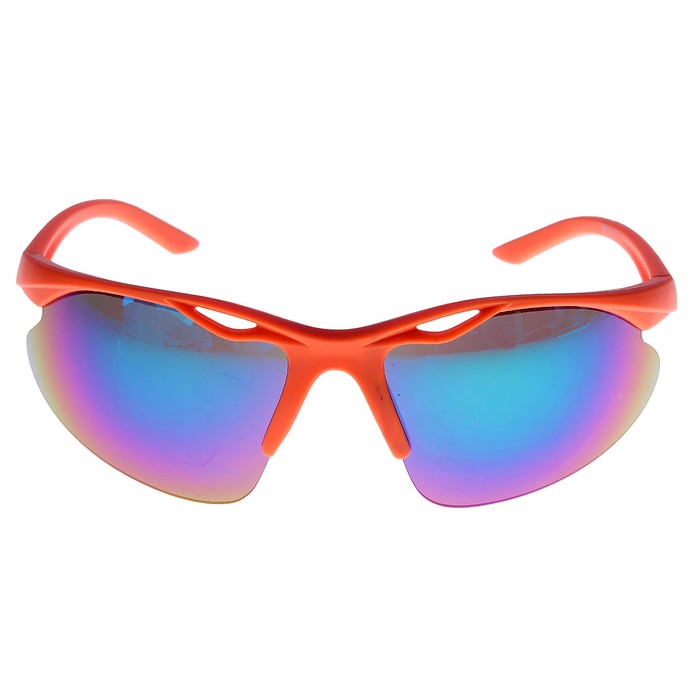Очки спортивные антифары, оправа с прорезью, линзы зеркальные, пластик, оранжевые, 14х4х5 см