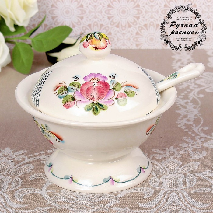 Розетка для варенья «Русский сувенир», с ложкой, 0,43 л, 15,5х15,5 см, 1 сорт