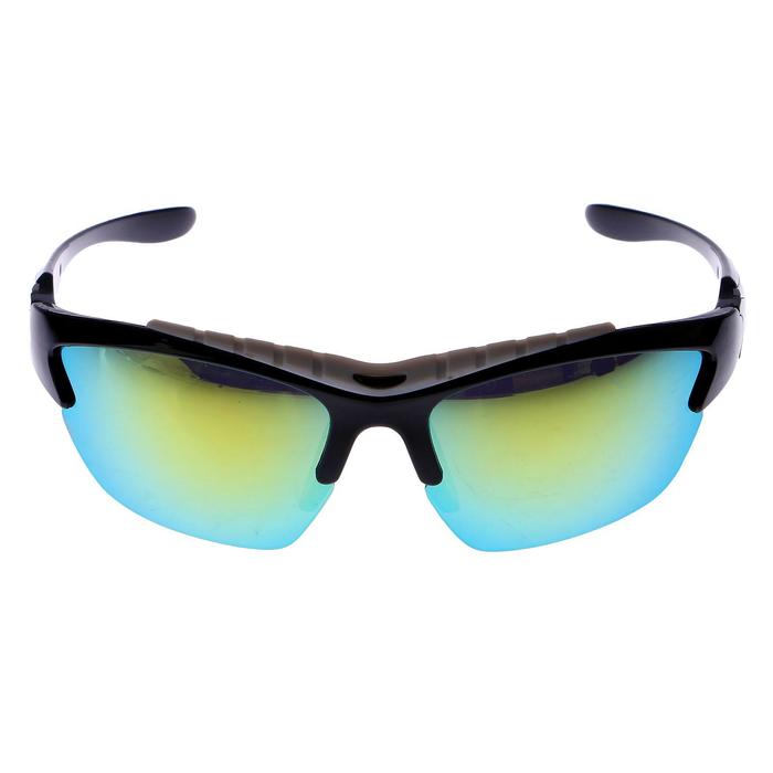 фото Очки спортивные, линзы зеркальные, оправа прорезиненная сверху, чёрные, 14х5.5 см