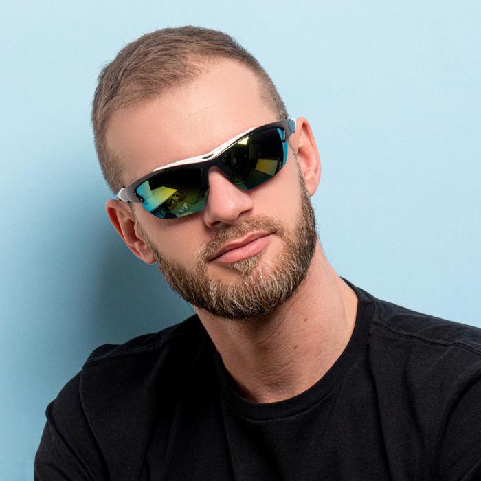 фото Очки спортивные, линзы зеркальные, оправа прорезиненная сверху, чёрные, 14х5.5 см