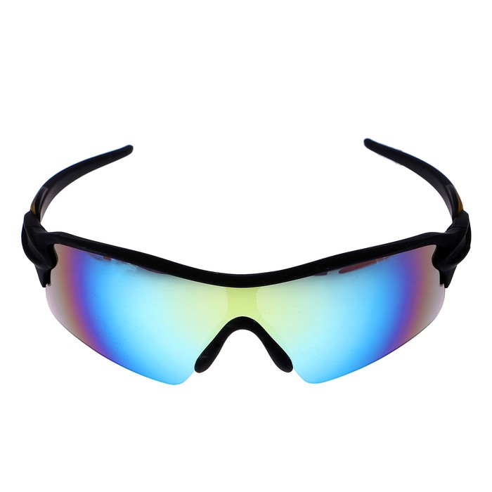 Очки спортивные, линзы градиент под углом, синие, дужки чёрно-золотистые, пластик, 14х5.5 см