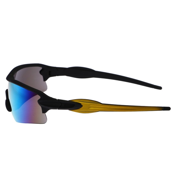 Очки спортивные, линзы градиент под углом, синие, дужки чёрно-золотистые, пластик, 14х5.5 см