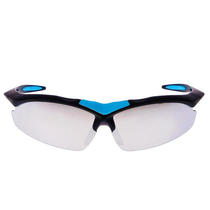 Очки спортивные, линзы зеркальные под углом, оправа чёрная с голубыми вставками, 14х5.5 см