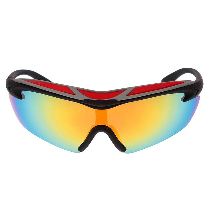 Очки спортивные, линзы зеркальные под углом, оправа красно-серая вставка сверху, 14х5.5 см