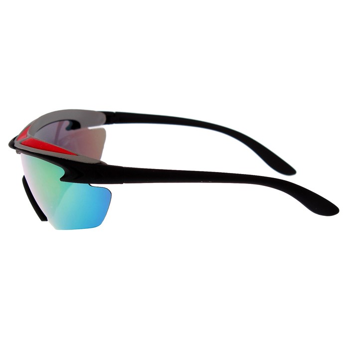 Очки спортивные, линзы зеркальные под углом, оправа красно-серая вставка сверху, 14х5.5 см