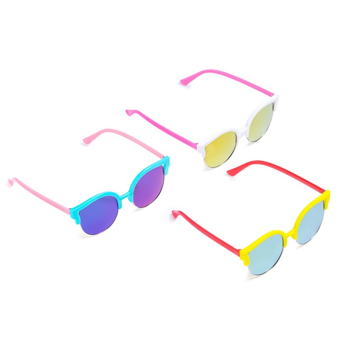 Очки солнцезащит-е детские Round. Оправа сверху, двухцветная, линзы зеркальн., микс, 12.5 см