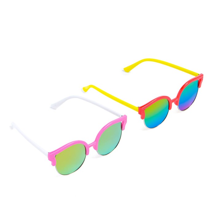 Очки солнцезащит-е детские Round. Оправа сверху, двухцветная, линзы зеркальн., микс, 12.5 см