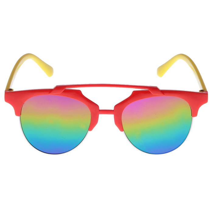 Очки солнцезащитные детские Round. Планка сверху, двухцветные, линзы радужные, микс, 12.5 см