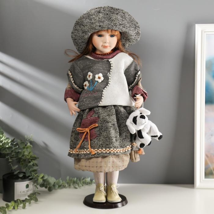 Кукла коллекционная керамика "Жанна с мишкой" 60 см