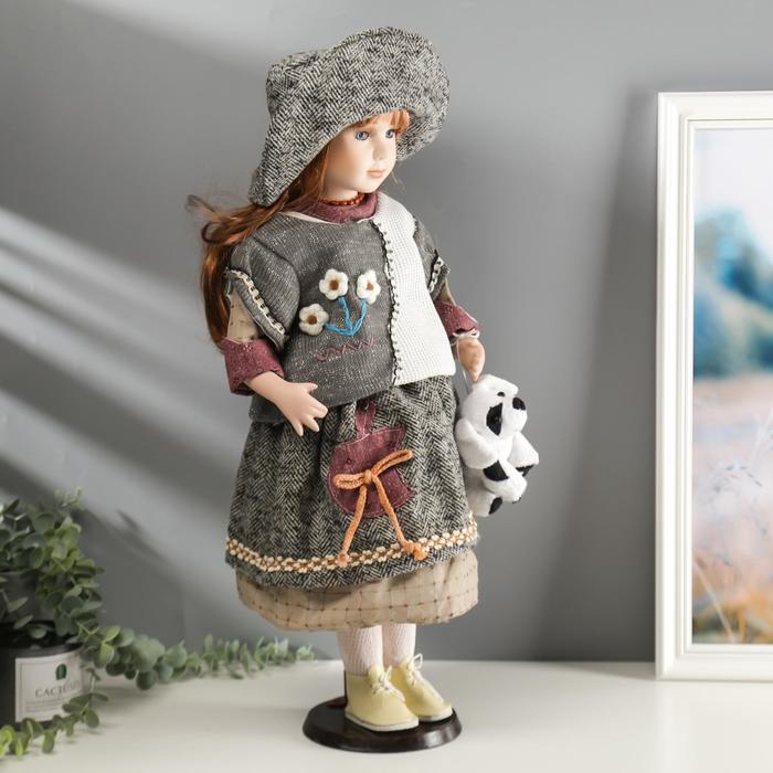 Кукла коллекционная керамика "Жанна с мишкой" 60 см