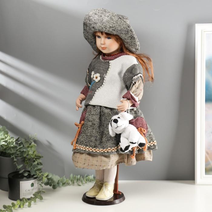 Кукла коллекционная керамика "Жанна с мишкой" 60 см