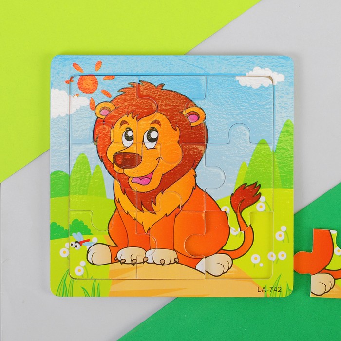 Пазл "Львёнок", 9 элементов с цветным основанием
