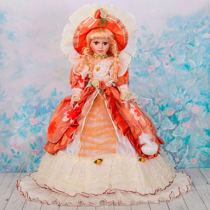 Кукла зонтик коллекционная керамика "Юлия" 60 см