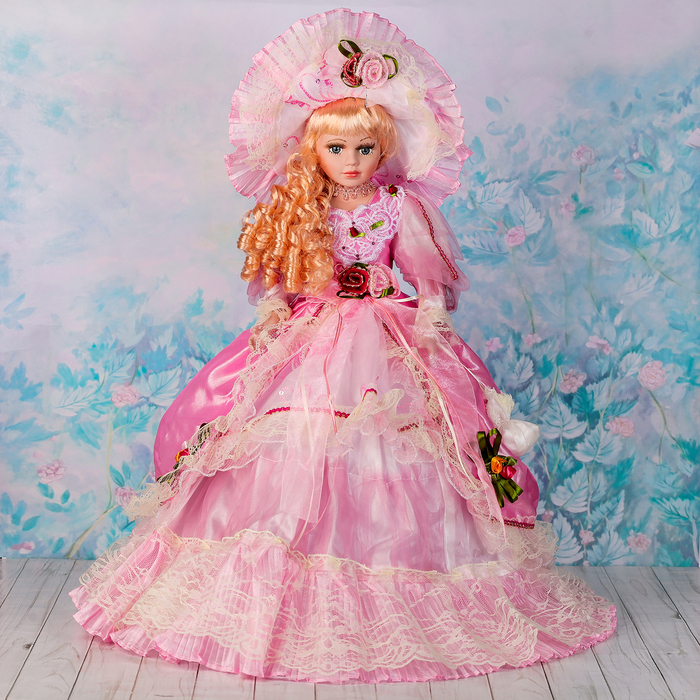 Кукла зонтик коллекционная керамика "Евгения" 60 см