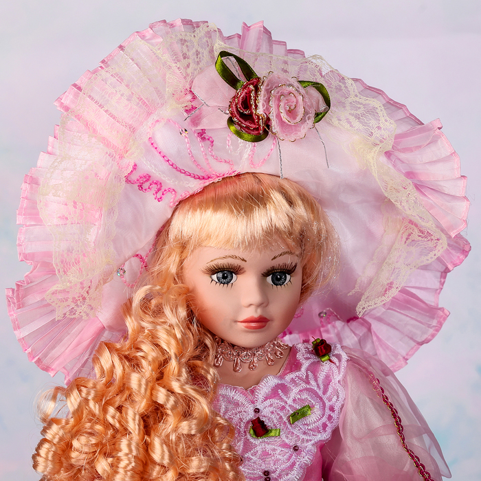 Кукла зонтик коллекционная керамика "Евгения" 60 см