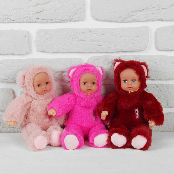 Мягкая игрушка "Кукла в костюме медведя" на животе вышивка, цвета микс