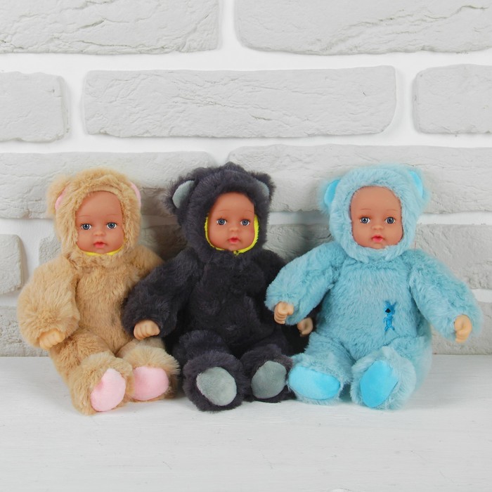 Мягкая игрушка "Кукла в костюме медведя" на животе вышивка, цвета микс