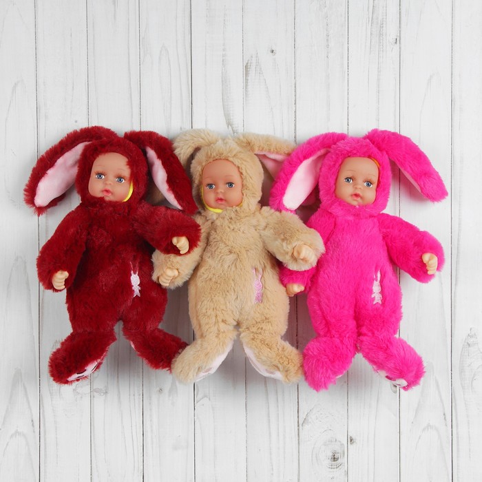 Мягкая игрушка "Кукла в костюме зайца", на животе вышивка, цвета микс