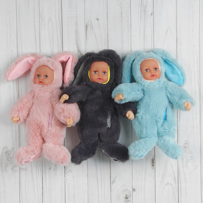 Мягкая игрушка "Кукла в костюме зайца", на животе вышивка, цвета микс