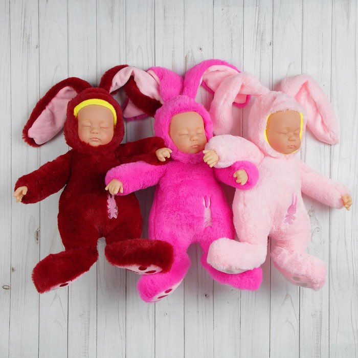 Мягкая игрушка "Кукла в пушистом костюмчике зайца", закрытые глаза, цвета микс