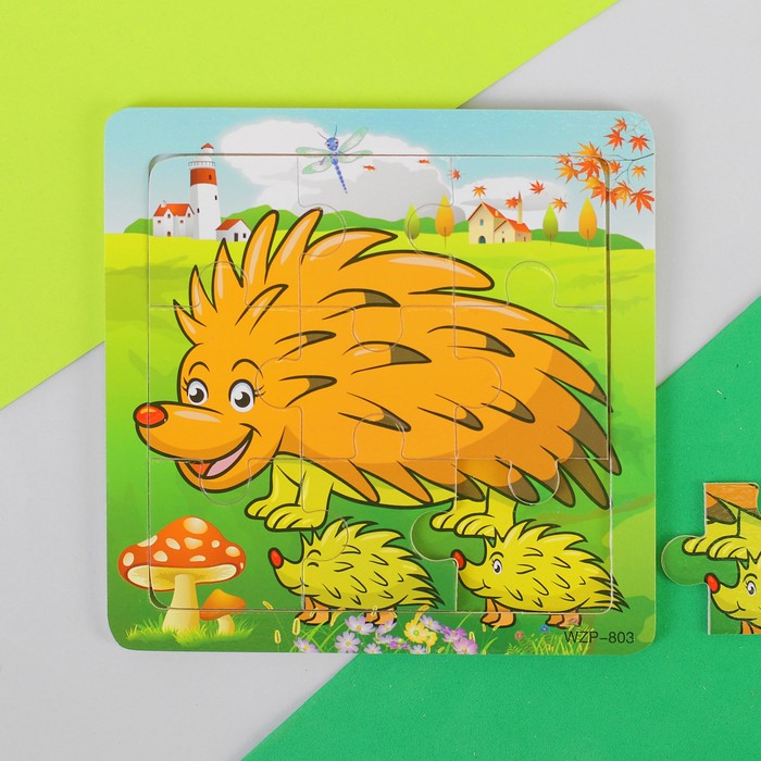 Пазл "Ежата с мамой", 9 элементов