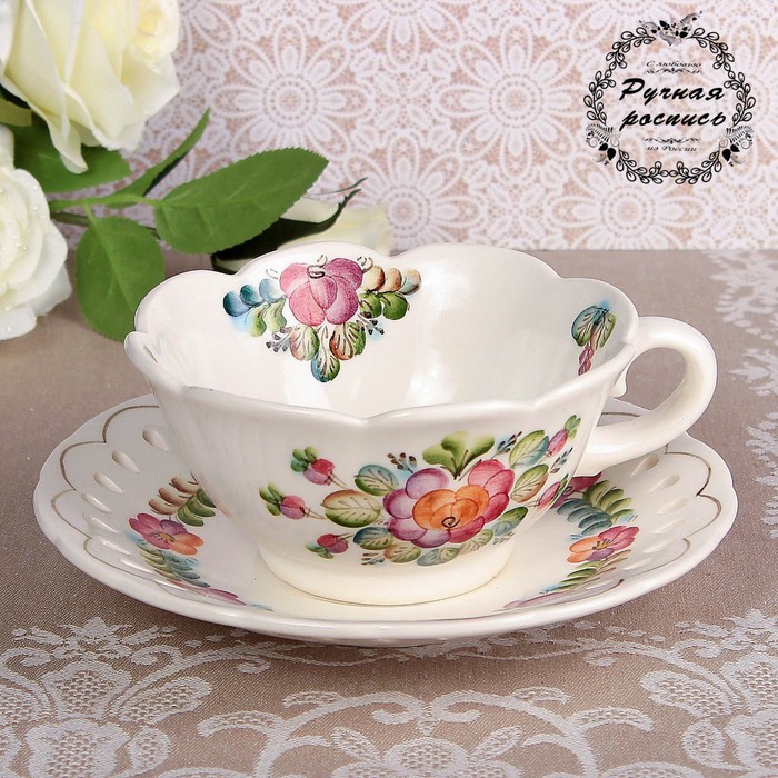 Чайная пара «Любава», 0,26л, 18,5×8,5 см, 1 сорт