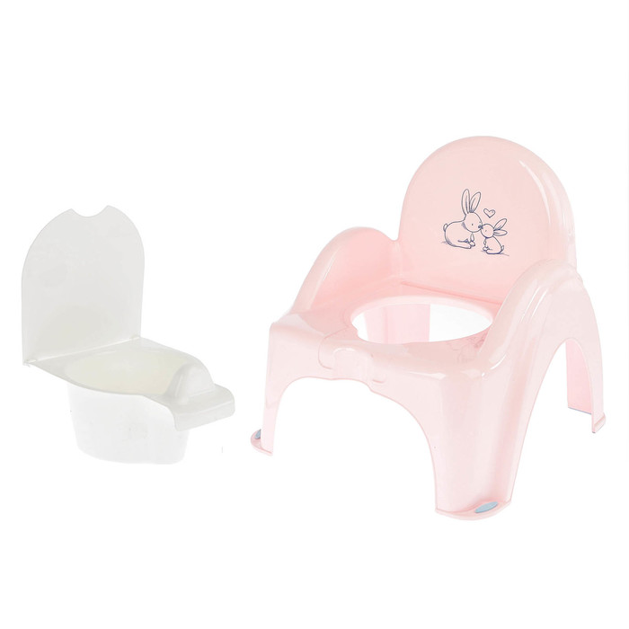 Горшок-стульчик музыкальный «Кролики» с крышкой, антискользящий, цвет розовый