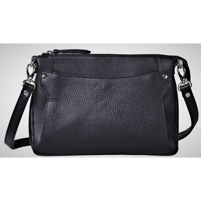 Сумка женская на молнии, 2 отдела, натуральная кожа, цвет чёрный