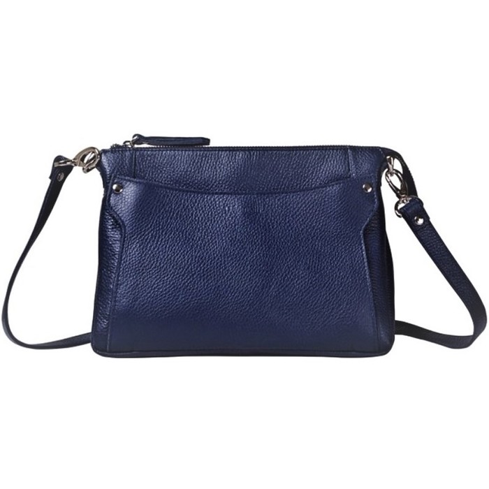 Сумка женская на молнии, 2 отдела, натуральная кожа, цвет синий