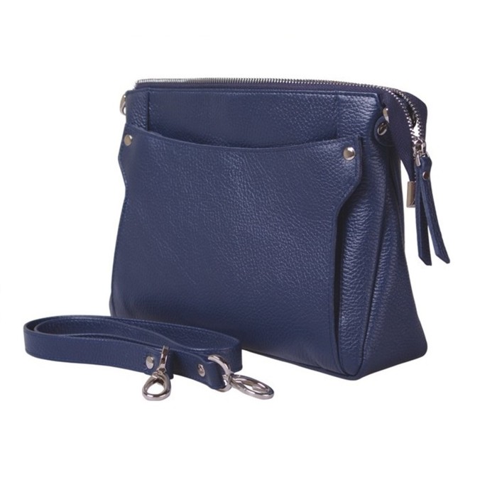 Сумка женская на молнии, 2 отдела, натуральная кожа, цвет синий