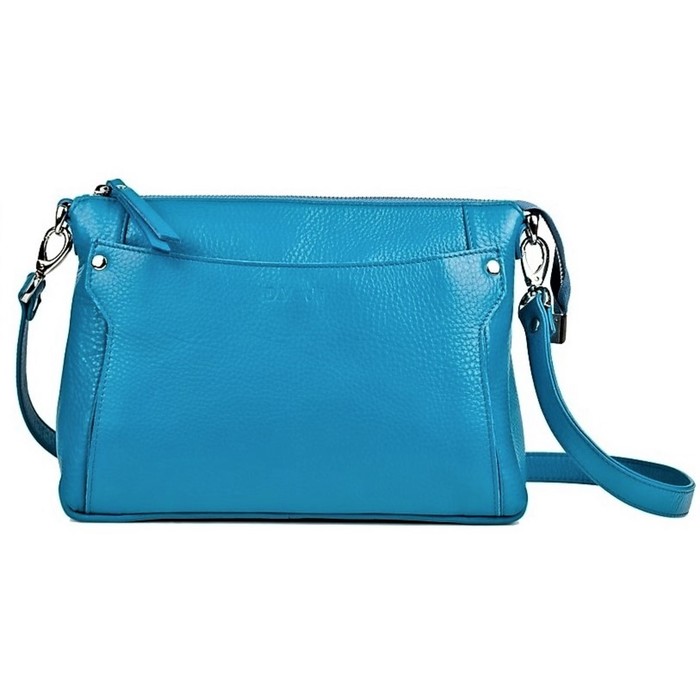 Сумка женская на молнии, 2 отделения, натуральная кожа, цвет голубой