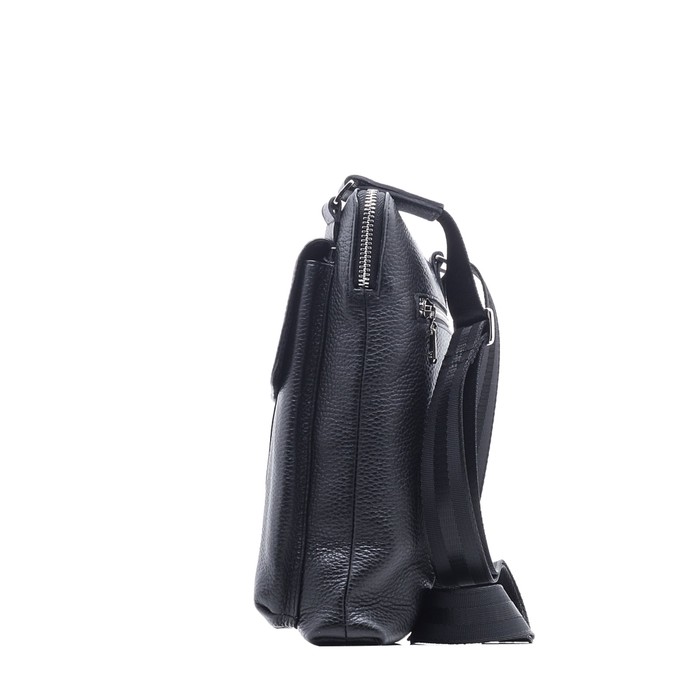 Сумка мужская на молнии, 2 отдела, натуральная кожа, цвет чёрный