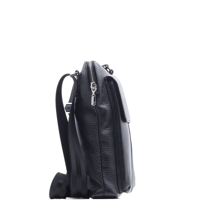 Сумка мужская на молнии, 2 отдела, натуральная кожа, цвет чёрный