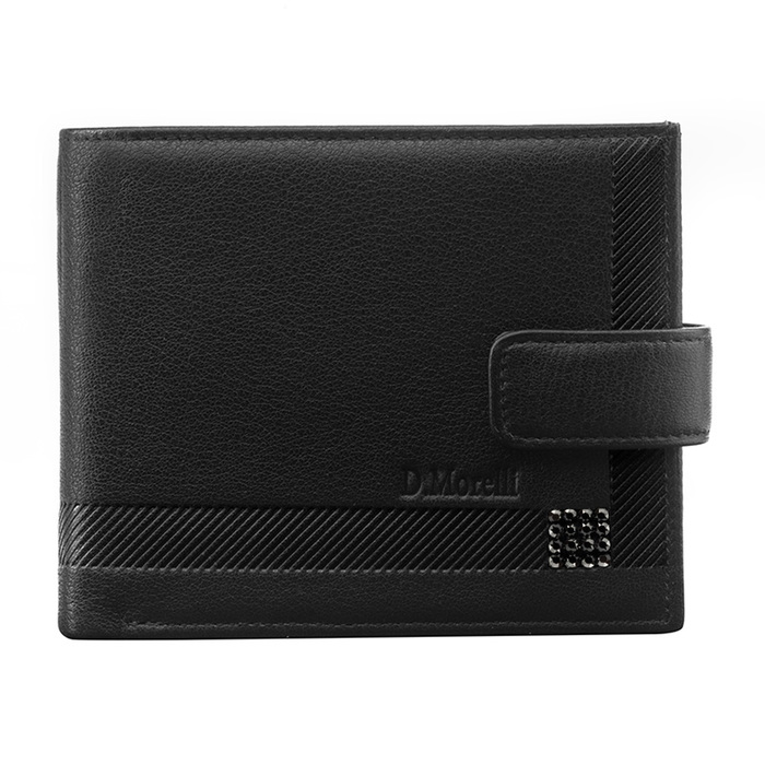 Портмоне мужское на кнопке, 5 отделения, натуральная кожа, цвет чёрный