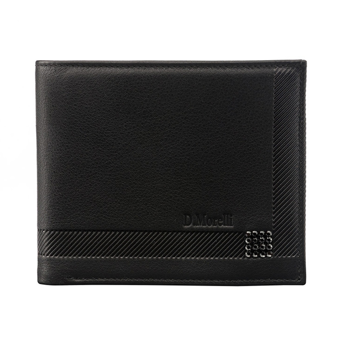 Портмоне мужское без застежки, 3 отделения, натуральная кожа, цвет чёрный