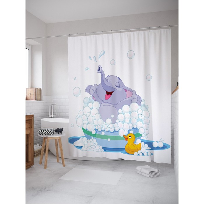 Фотоштора для ванной "Весёлый слоненок", ш 180 х в 200 см, разноцветный