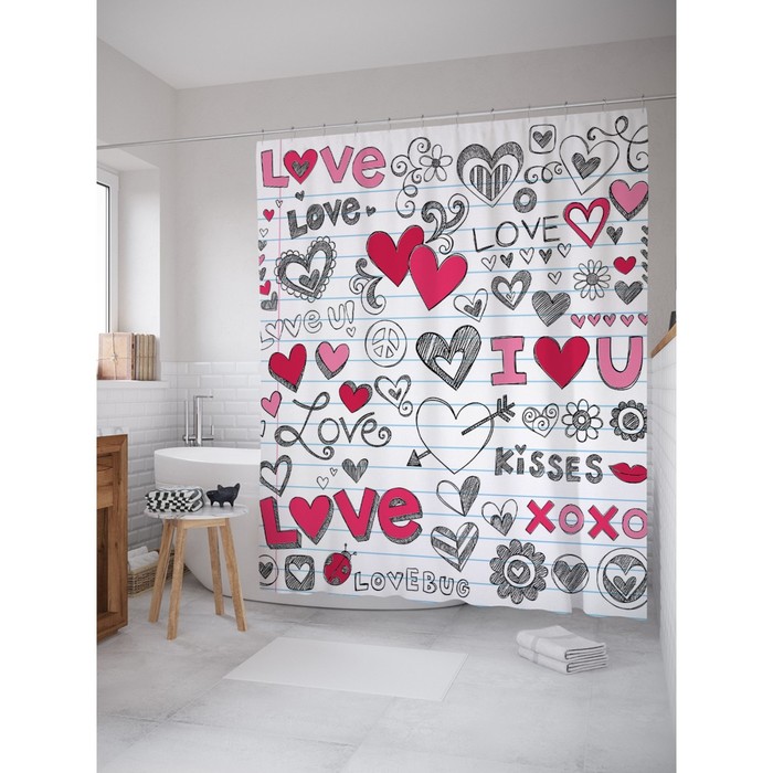 Фотоштора для ванной "Love", ш 180 х в 200 см, разноцветный