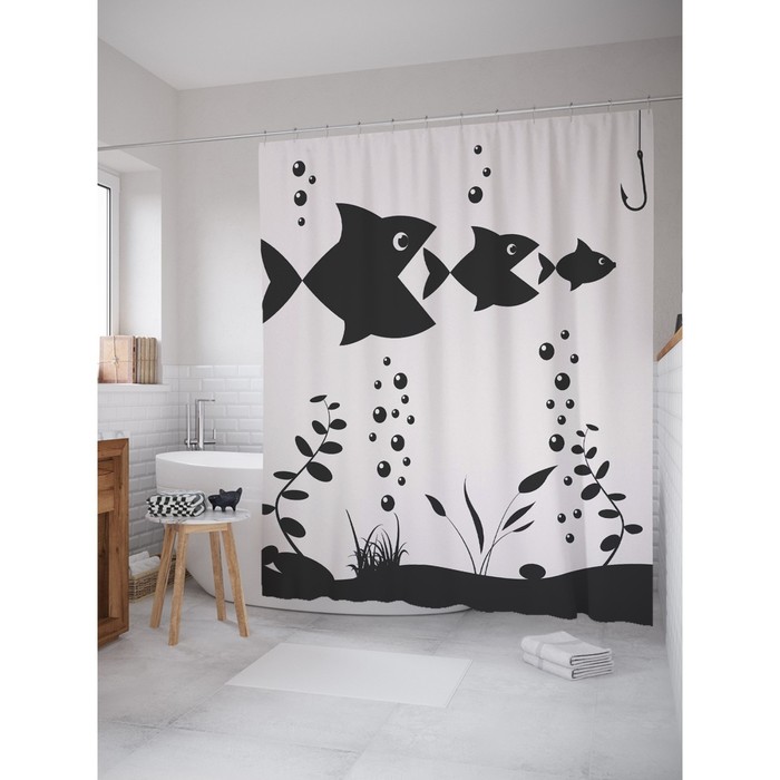 Фотоштора для ванной "Подводный мир - 2", ш 180 х в 200 см, разноцветный