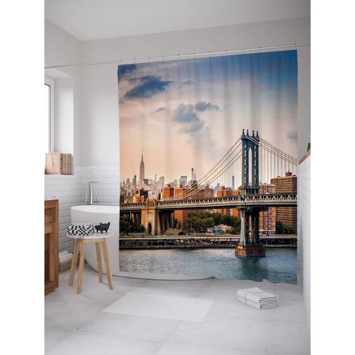 Фотоштора для ванной "Мост", ш 180 х в 200 см, разноцветный