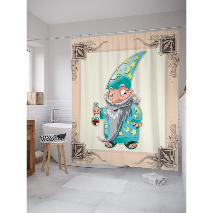 Фотоштора для ванной "Добрый волшебник", ш 180 х 200 см, разноцветный